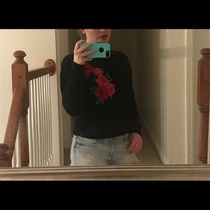 long sleeve black & red rose sweater